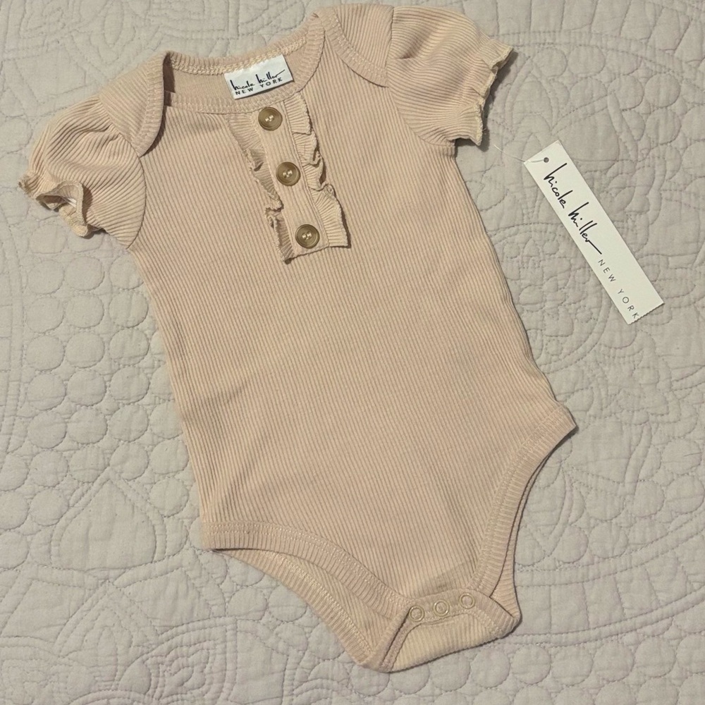 NWT Nicole Miller Ruffle Sleeve Girls Onesie in Beige